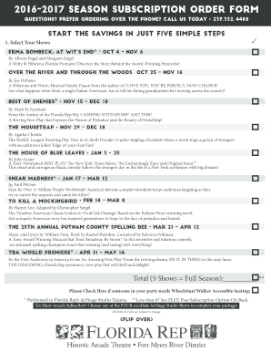 2016-2017 Season Subscription Order Form
