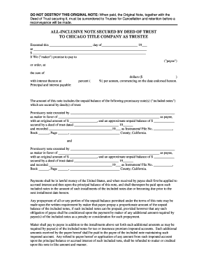 All-Inclusive Promissory Note Secured by Deed of Trust