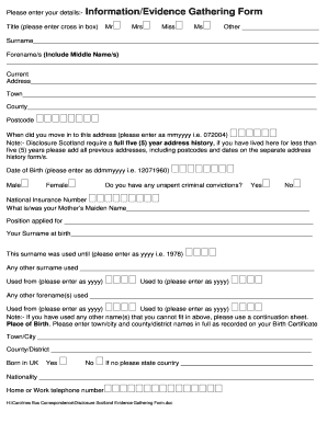 Disclosure Scotland Evidence Gathering Form