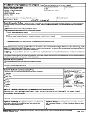 Wood Destroying Insect Inspection Report