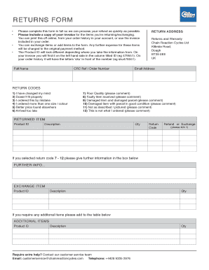 Chain Reaction Cycles Return Form