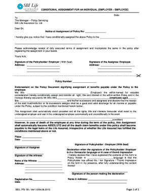 Conditional Assignment of Life Insurance Policy