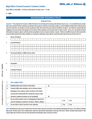 Bajaj Allianz Householders Insurance Proposal Form