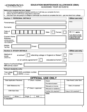 Education Maintenance Allowance Application Form