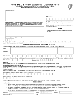 Form MED 1 Health Expenses Claim for Relief