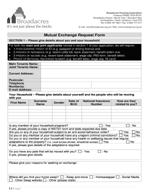 Mutual Exchange Request bFormb - Broadacres - broadacres org