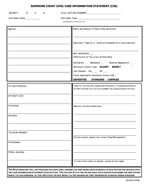 Superior Court Civil Case Information Statement