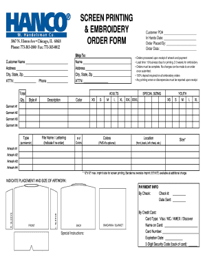 Screen Printing and Embroidery Order Form