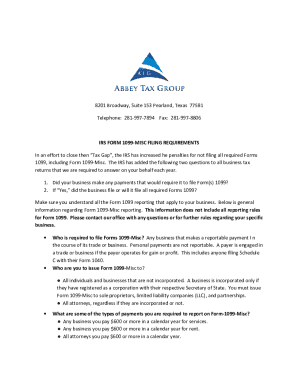 IRS Form 1099-MISC Filing Requirements
