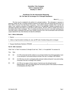 Certificate For No Information Reporting