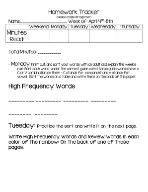 Homework Tracker Form