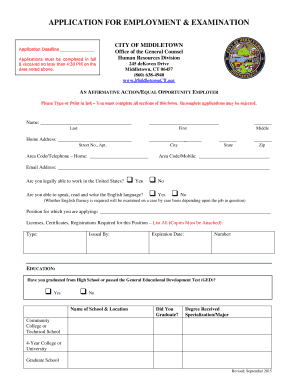 City of Middletown Employment Application Form