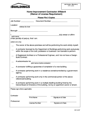 Home Improvement Contractor Affidavit