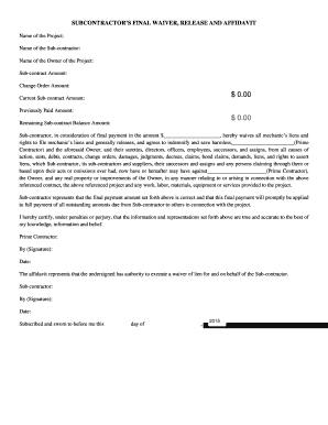 Subcontractor's Final Waiver Release and Affidavit