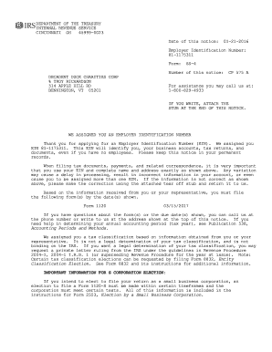 IRS Form SS-4 Employer Identification Number Notice