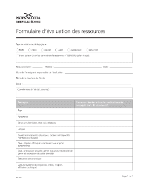 Formulaire d’évaluation des ressources