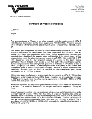 Certificate of Product Compliance