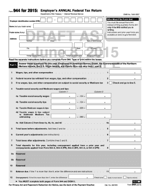 IRS Form 944 2015 Draft