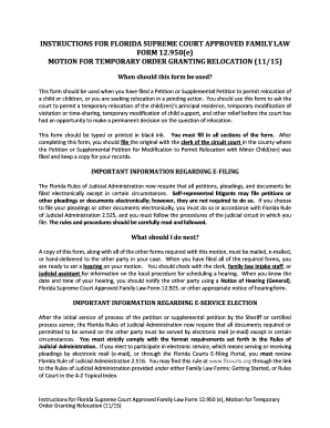 Florida Motion for Temporary Order Granting Relocation