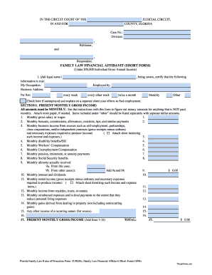 Florida Family Law Financial Affidavit Short Form
