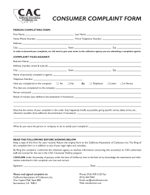 Consumer Complaint Form