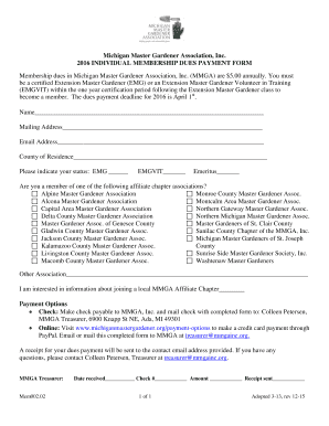 Michigan Master Gardener Membership Dues Payment Form