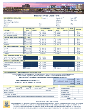 Tampa Convention Center Electric Service Order Form
