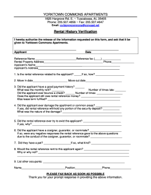 Rental History Verification Form