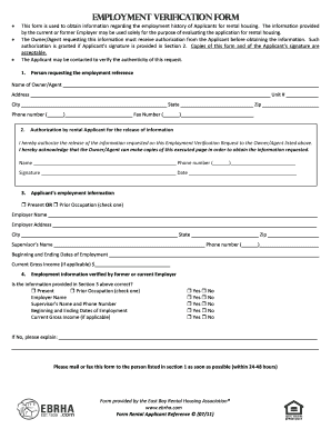 Employment Verification Form for Rental Housing