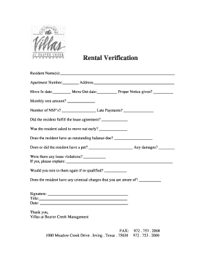 Rental Verification Form