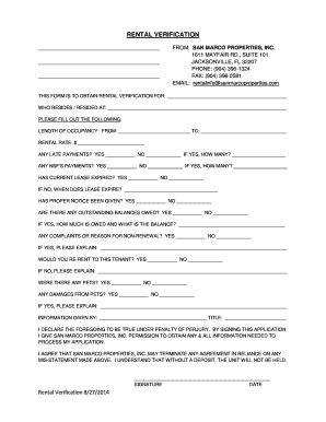 Rental Verification Form