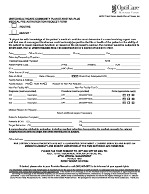 Texas Ophthalmology Pre-Authorization Request Form