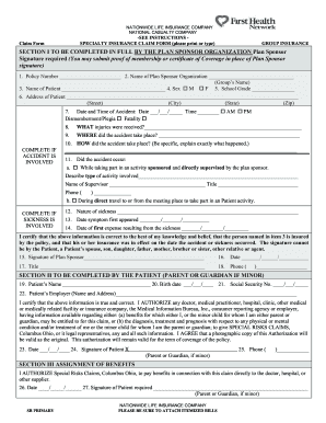 Specialty Insurance Claim Form