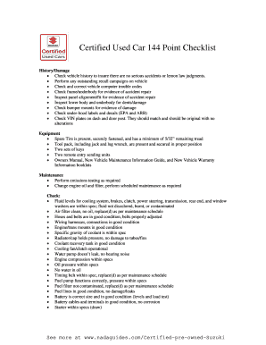 Certified Used Car 144 Point Checklist