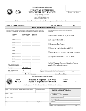 Indiana Personal Computer Tax Credit Application
