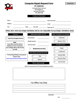Computer Repair Request Form
