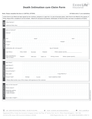 Death Intimation cum Claim Form
