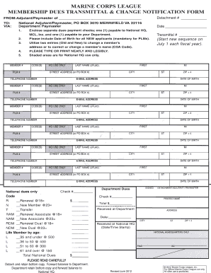 Marine Corps League Membership Dues Transmittal Form