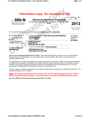 Form 990-N (e-Postcard) for Tax-Exempt Organizations