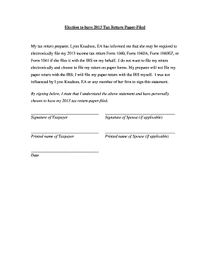 2013 IRS Paper-Filing Election Form