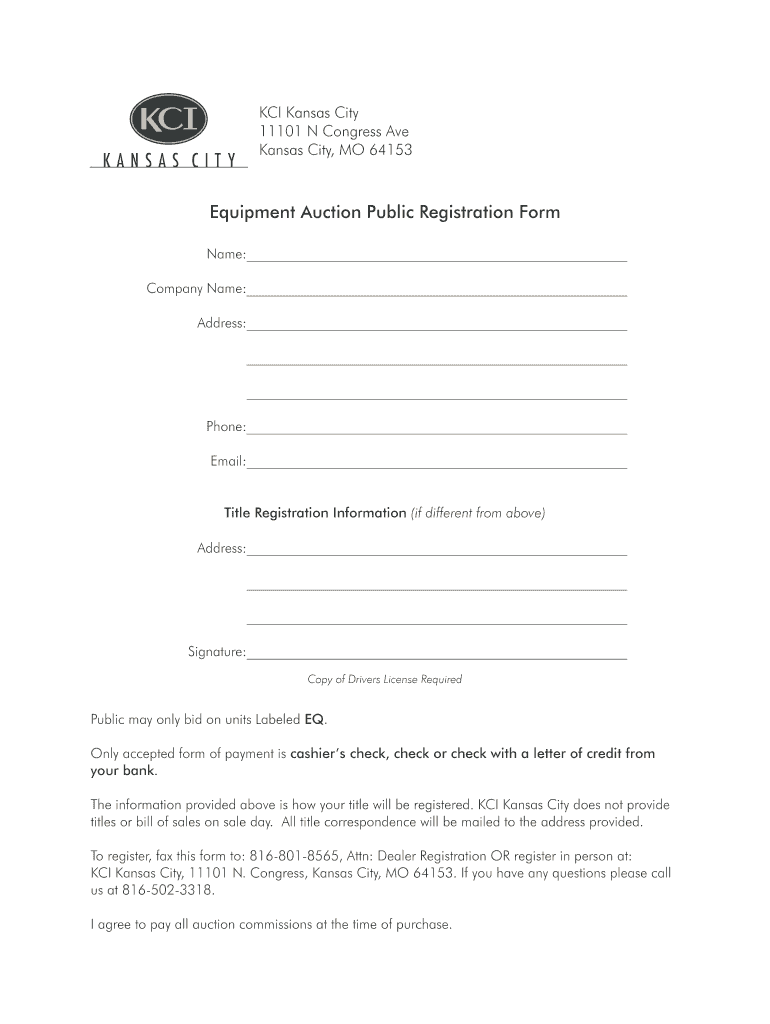 Fillable Online Equipment Auction Public Registration Form Fax Email