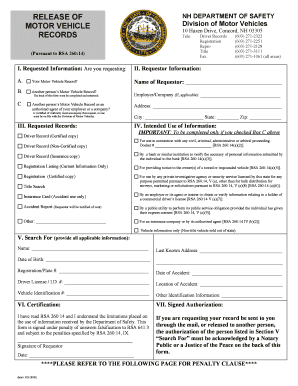 New Hampshire Motor Vehicle Record Request Form