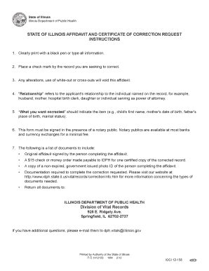 Illinois Affidavit and Certificate of Correction Request