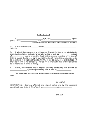 Affidavit for Date of Birth Correction