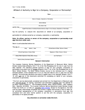 Affidavit of Authority to Sign for a Company