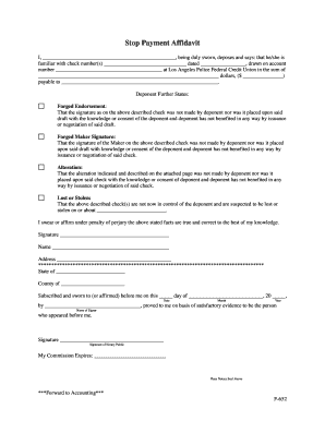 Stop Payment Affidavit