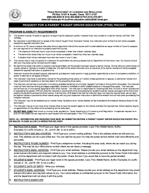 Texas Parent Taught Driver Education Packet Request