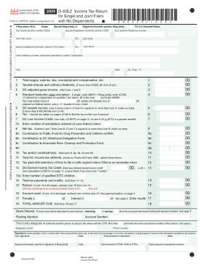 District of Columbia D-40EZ Income Tax Return