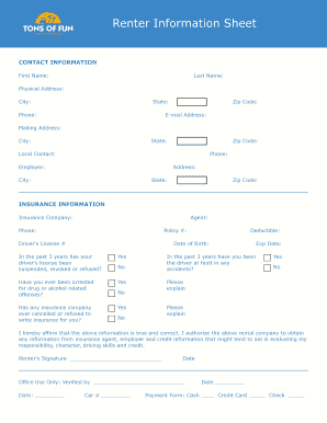 Renter Information Sheet