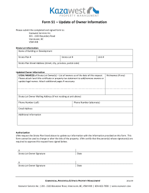 Strata Lot Owner Information Update Form